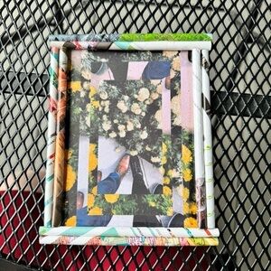 Framed Floral Art, Handmade Recycled Magazine Frame, Yellow Green White